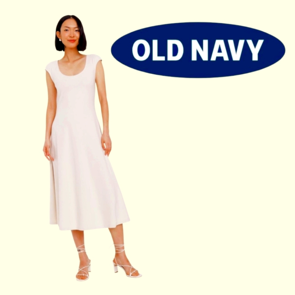 OLD NAVY Elegant Fit & Flare Midi Dress Wish Bone Scoop Neck Cap Slvs NWT Sz 2X